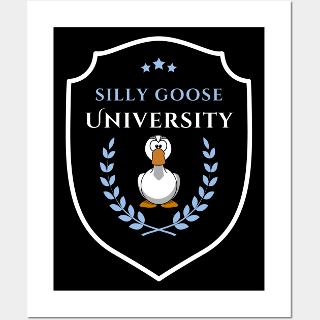 Silly Goose University - Angry Cartoon Goose Emblem With Blue Details Wall Art by Double E Design